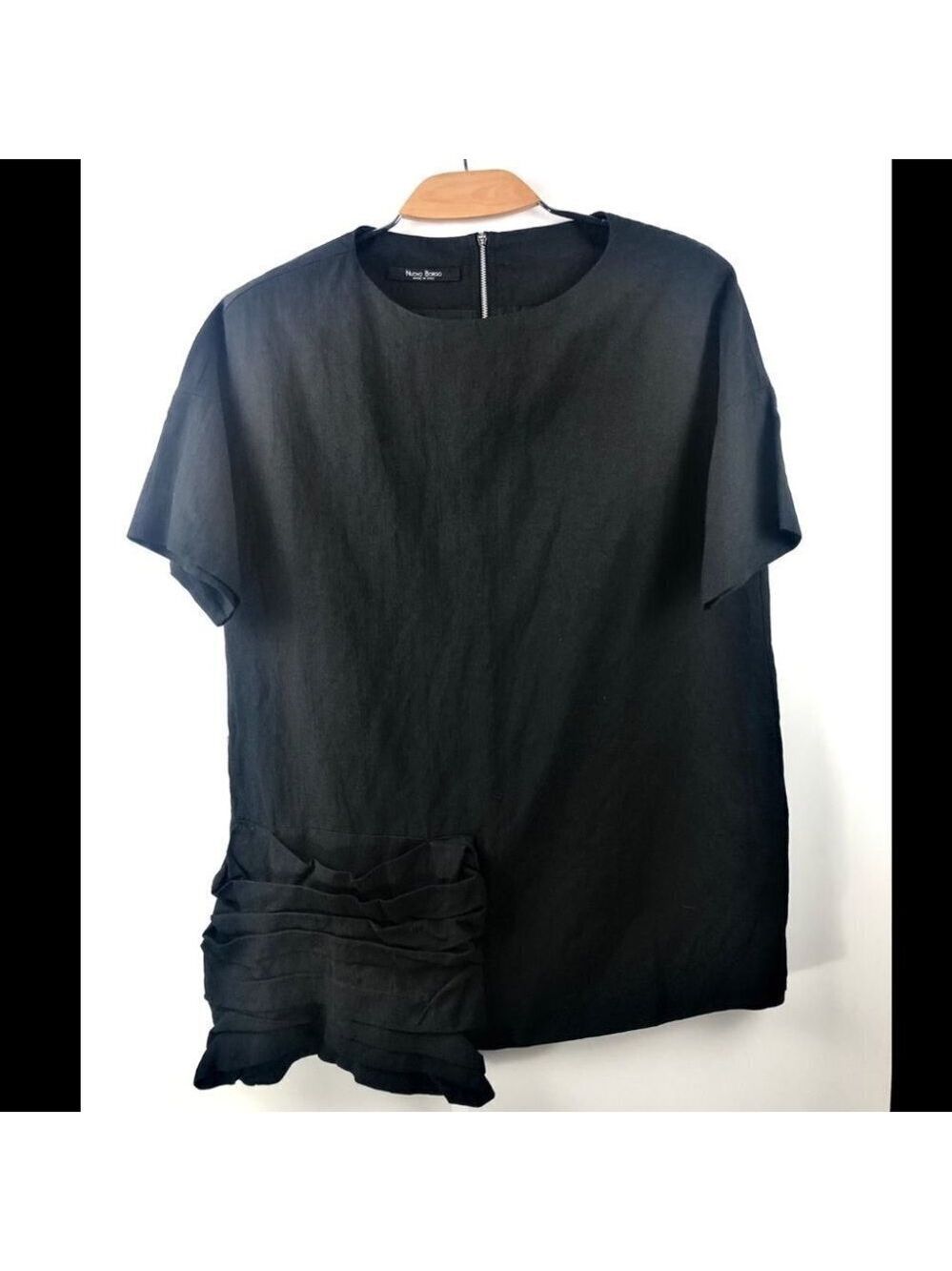 * 𝅺Nuovo Borgo Black Short Sleeved Tunic Size M Lagenlook Avant Garde Size 42/M